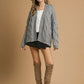 Umgee Chunky Cable Knit Open Front Cardigan Grey - DAVERRI FASHIONS