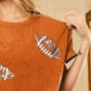BiBi Football Sequin Embroidery Vintage Washed Top - DAVERRI FASHIONS