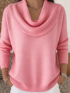 Women’s plus size cowl neck solid color pink ribbed sweater