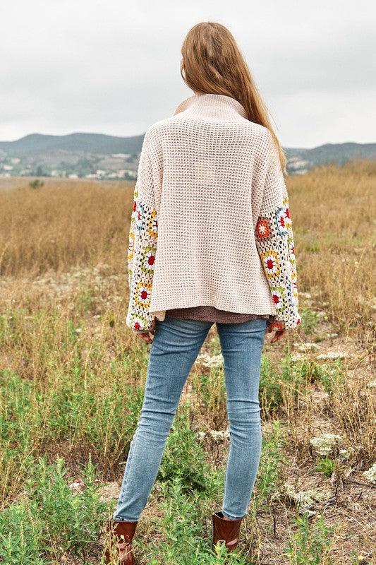 Crochet Floral Printed Long Sleeve Knit Cardigan Cardigans