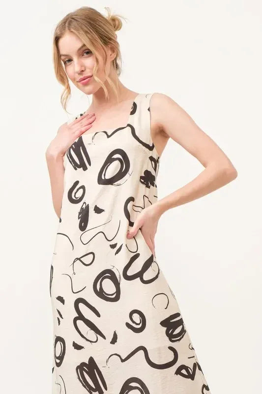 And The Why Square Neck Abstract Printed Maxi Dress - DAVERRI FASHIONS