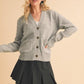 Aemi + Co Ribbed Hem Button Down V-Neck Cardigan - DAVERRI FASHIONS