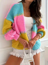Color Block Drop Shoulder Cardigan - DAVERRI FASHIONS