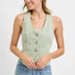 RISEN Full Size V Neck Button Down Vest Plus Size