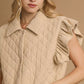 Tan Umgee corduroy quilted ruffle sleeve vest with collar