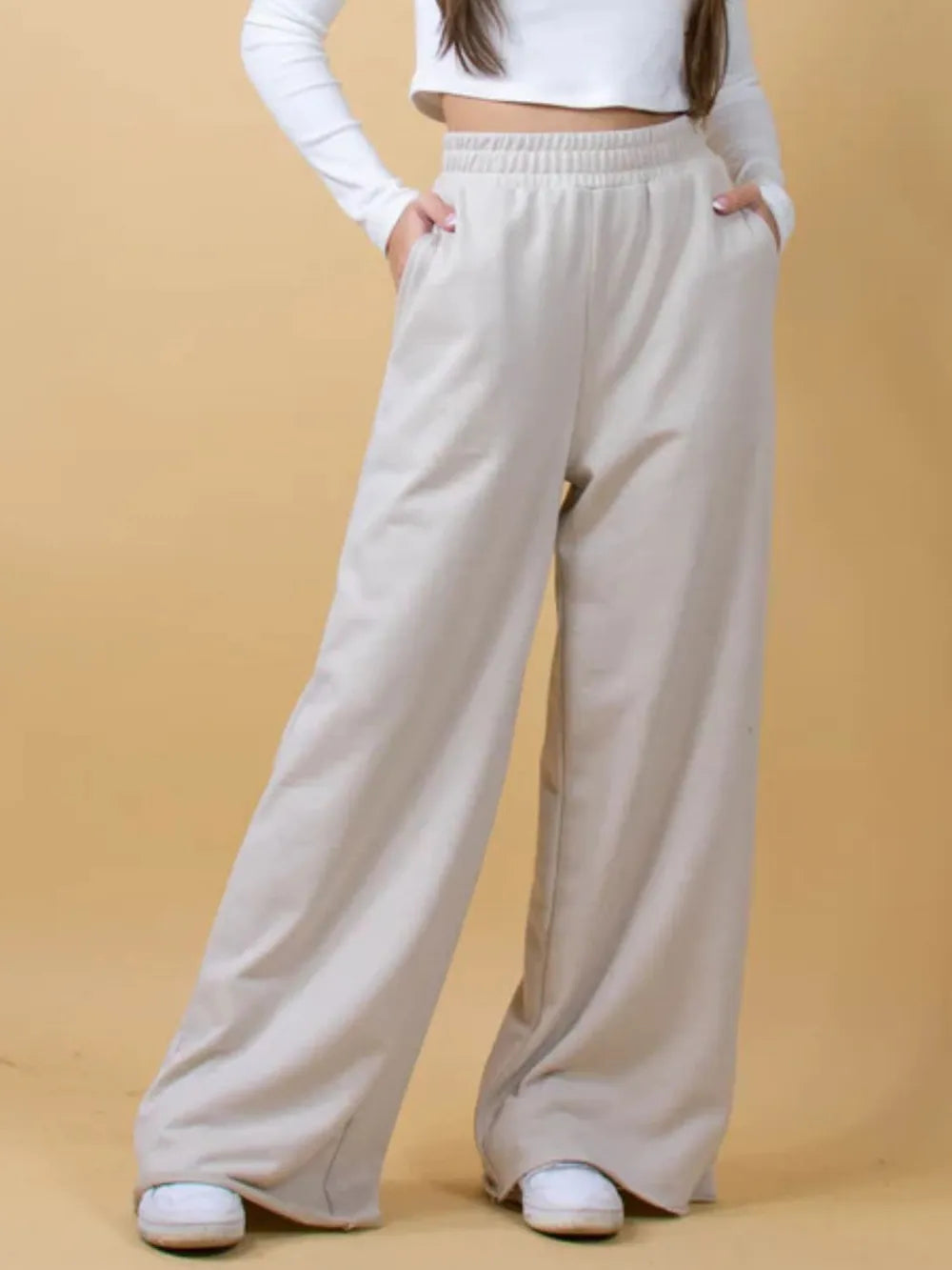 Elastic Waist Wide Leg Pants | Pants Daverri Fashions