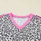 Women’s pink-trimmed V-neck leopard print long sleeve top