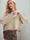 Daverri heart-patterned beige knit round neck sweater with white dots