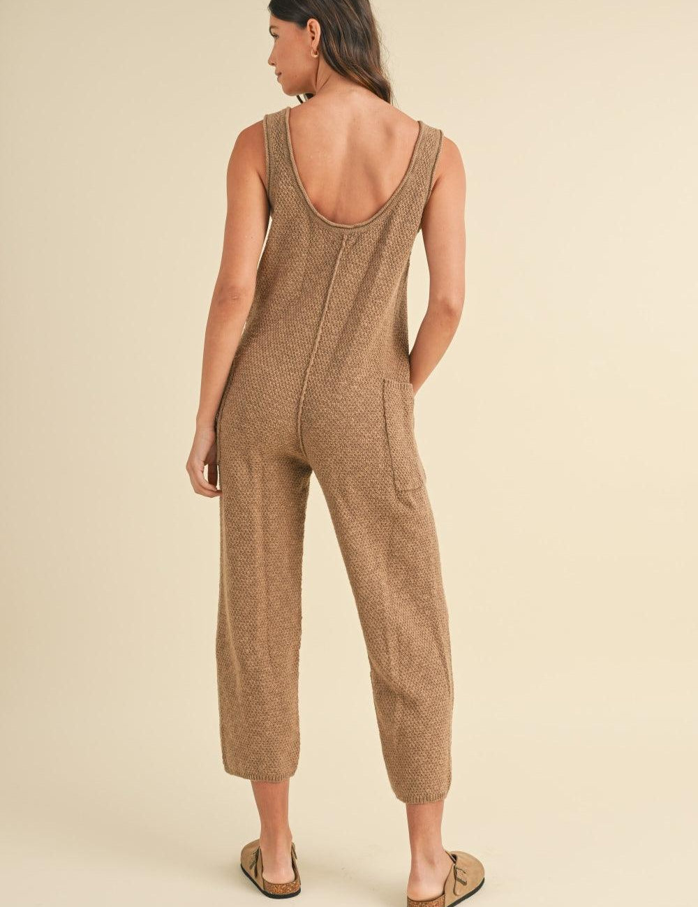MABLE Sleeveless Knit Crop Jumpsuit with Pockets | Daverri Fashions