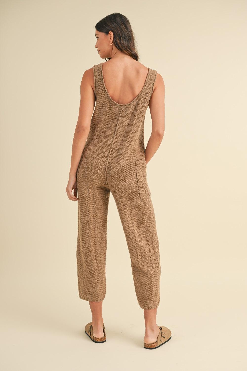 MABLE Sleeveless Knit Crop Jumpsuit with Pockets - DAVERRI FASHIONS