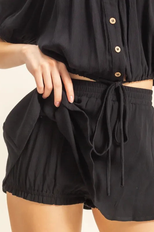 HYFVE Drawstring Hem Short Sleeve Top and Skort Set Skort Sets
