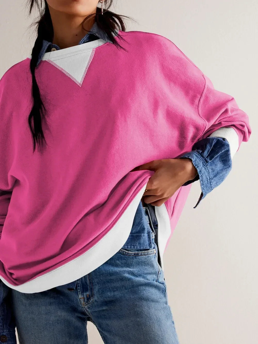 Oversized Dropped Shoulder Long Sleeve Sweatshirt - DAVERRI FASHIONS