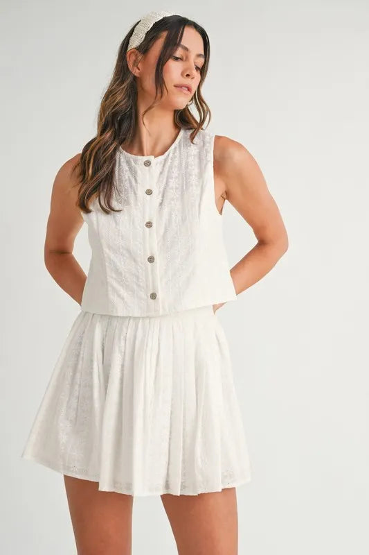 MABLE Eyelet Lace Top and Mini Skirt Set Outfit Sets
