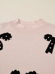 Pearl Embellished Bow Pattern Loose Sweater | Sweaters Daverri Fashions