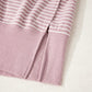 Dusty pink striped thumbhole hoodie with lavender white stripes and ribbed hem