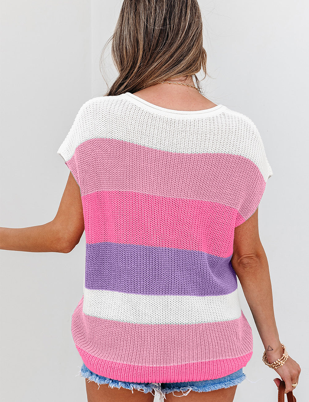 Color Block Notch V Neck Knit Sweater | Sweaters Daverri Fashions