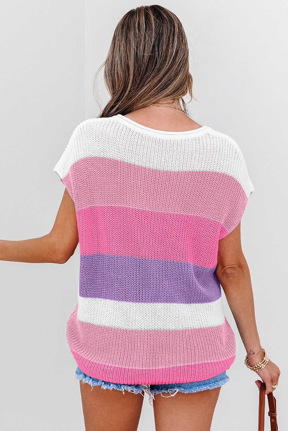 Color Block Notch V Neck Knit Sweater | Sweaters Daverri Fashions