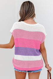 Color Block Notch V Neck Knit Sweater | Sweaters Daverri Fashions