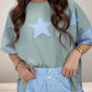 Light blue star-patterned oversized frayed denim t-shirt