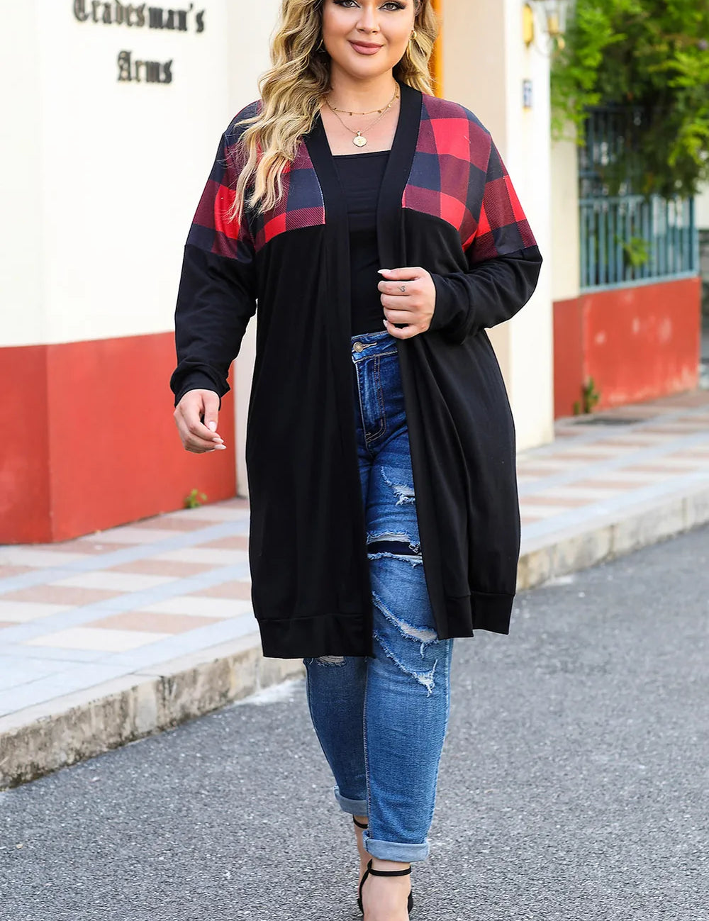 Plus Size Open Front Dropped Shoulder Cardigan | Cardigans Daverri Fashions