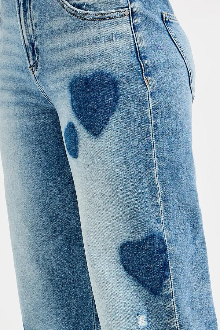 RISEN Full Size Mid Rise Fit-boyfriend Heart Shade Jeans Plus Size Jeans