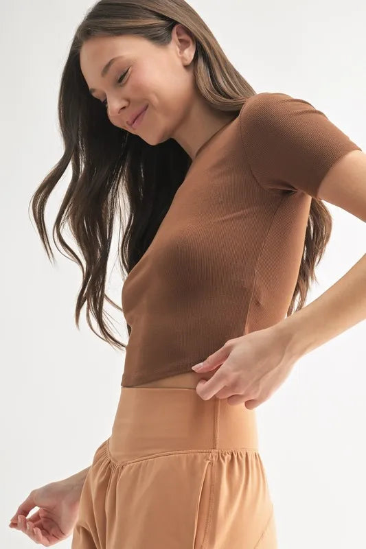 MONO B Essential Micro-ribbed Cropped Athleisure Tee