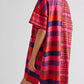 Striped Oversized Half Button Shirt Dress - DAVERRI FASHIONS