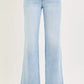 Light-wash Risen tummy control mid-rise flare jeans with frayed hems