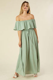 Swiss Dot Off-Shoulder Maxi Dress Sage Maxi Dresses