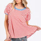Ces Femme Striped Round Neck Short Sleeve T-Shirt T-Shirts