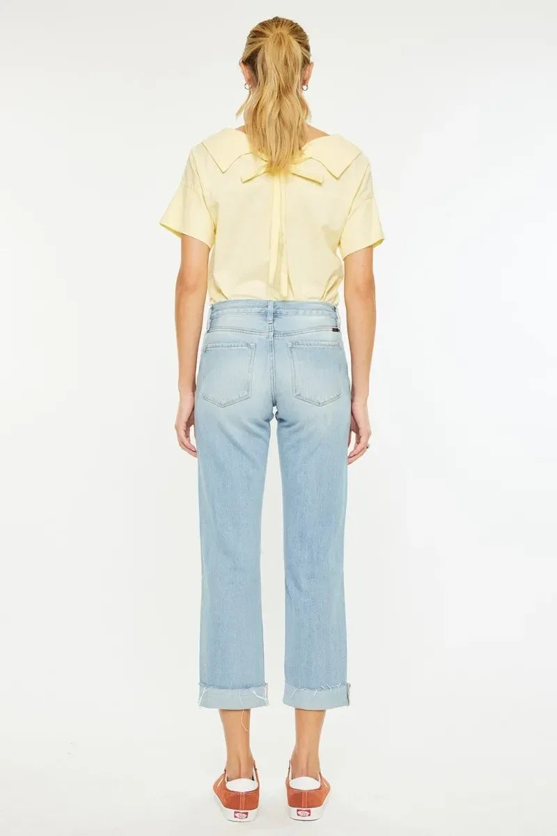 Kancan Mid Rise Distressed Boyfriend Jeans - DAVERRI FASHIONS