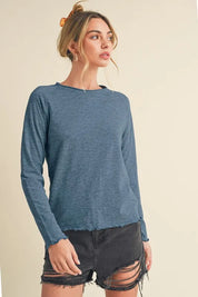 Aemi + Co Lettuce Hemline Round Neck Raglan Sleeve T-Shirt | Daverri Fashions