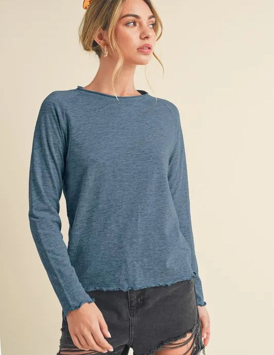 Aemi + Co Lettuce Hemline Round Neck Raglan Sleeve T-Shirt | Daverri Fashions