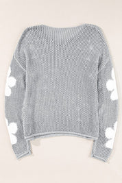Dulce Big Flower Hollowed Knit Drop Shoulder Sweater | Sweaters Daverri Fashions