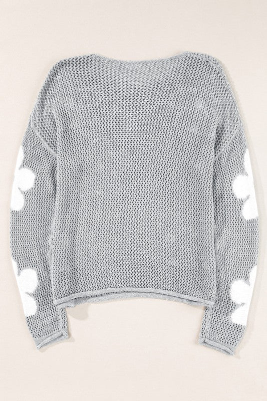 Dulce Big Flower Hollowed Knit Drop Shoulder Sweater Sweaters