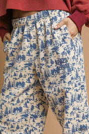 Umgee Scenic Print Casual Sweatpants Ecru | Sweatpants Daverri Fashions