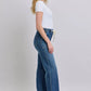 Judy Blue drawstring straight jeans with pockets, blue high-waisted wide-leg