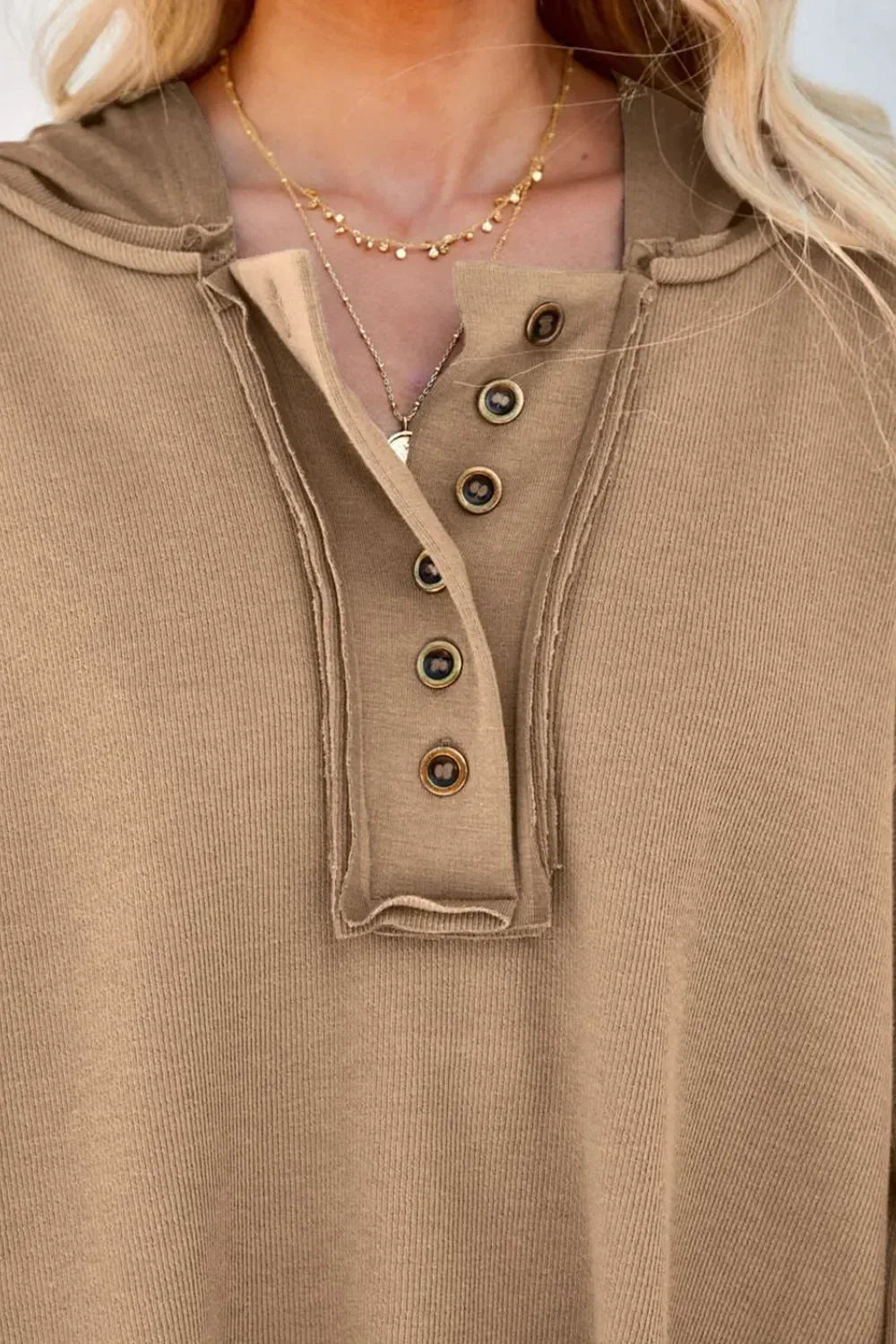 Exposed Seam Long Sleeve Hoodie - DAVERRI FASHIONS