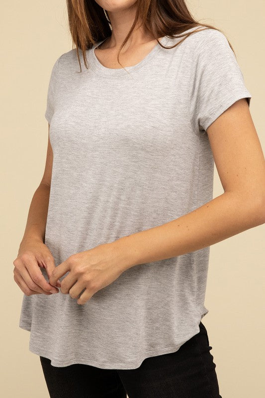 Flowy Round Hem Rayon Short Sleeve Top T-Shirts