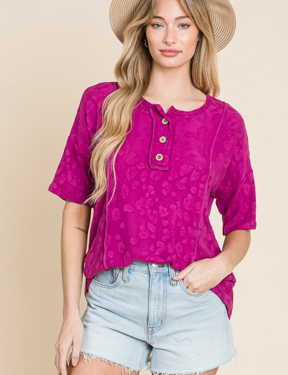 Deep Purple BOMBOM At The Fair Animal Textured Top | Tops Daverri Fashions