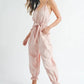 MABLE Washed Fabric Spaghetti Strap Waist Belted Jumpsuit Jumpsuits