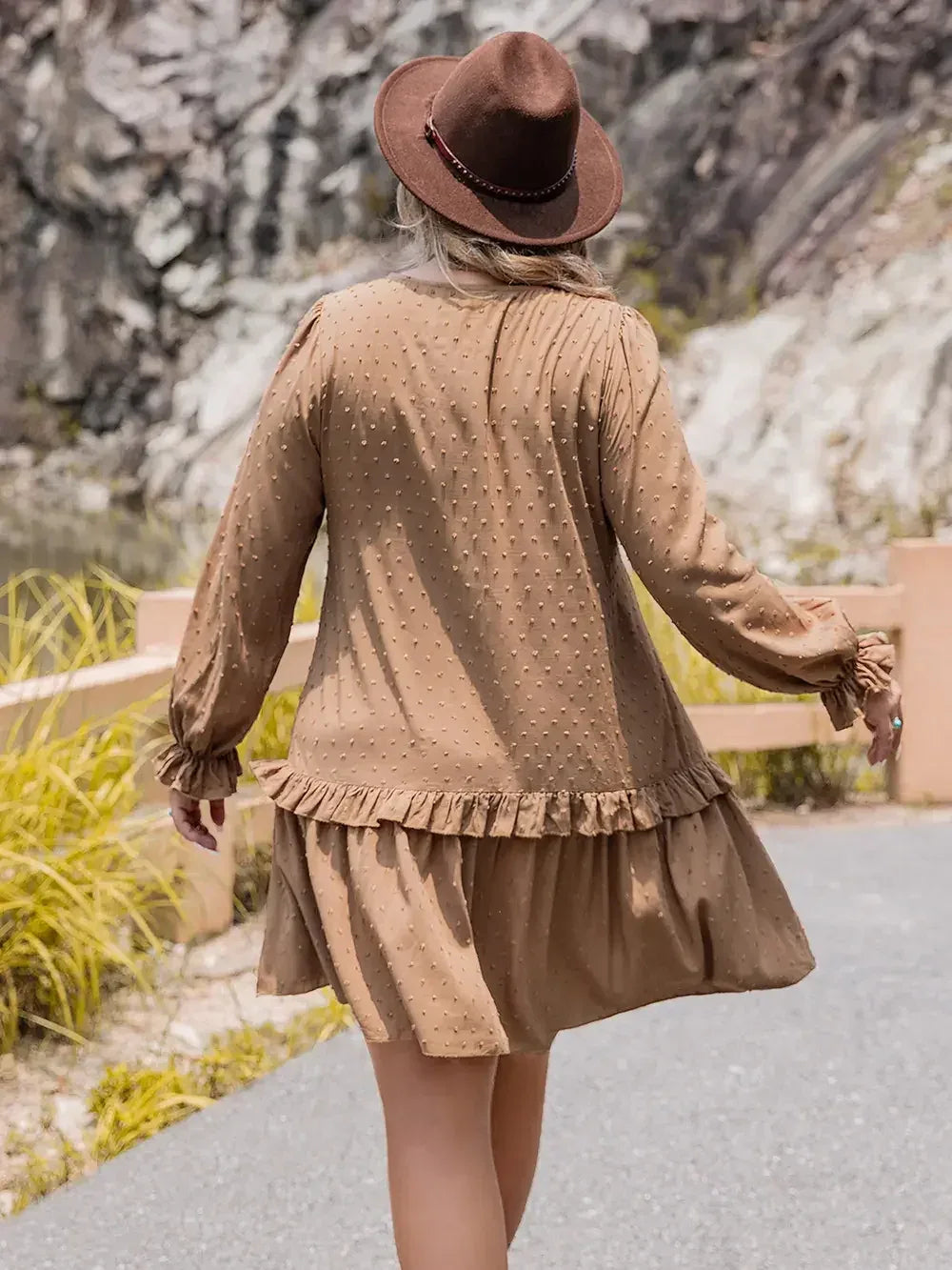 Plus Size Dot Flounce Sleeve Mini Dress - DAVERRI FASHIONS