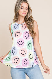 BOMBOM Smiley Face Round Neck Tank | Daverri Fashions