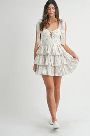 MABLE Floral Print Shoulder Tie Layered Mini Dress | Daverri Fashions