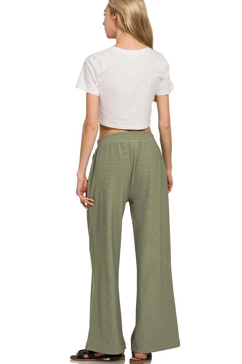 Zenana Ribbed High Neck Half Zip Pullover & Pants Set Outfit Sets