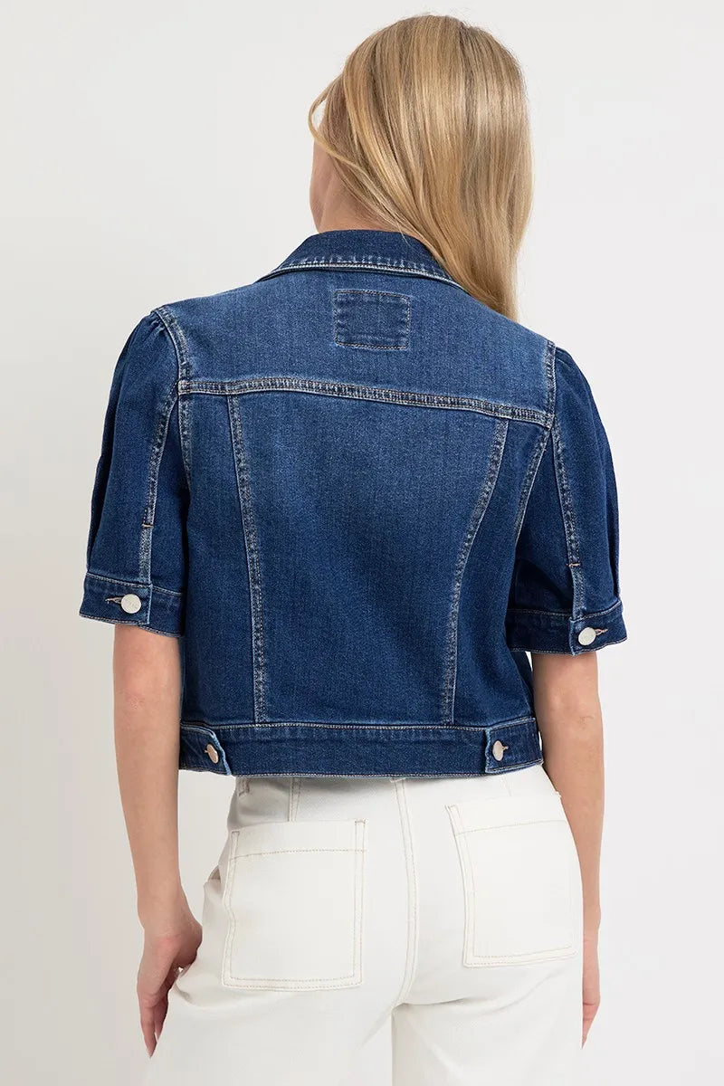 RISEN Puffed Short Sleeve Crop Denim Jackets Denim Jackets