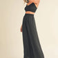 MABLE Smocked Bralette Crop Top and Wide Leg Pants Set Outfit Sets