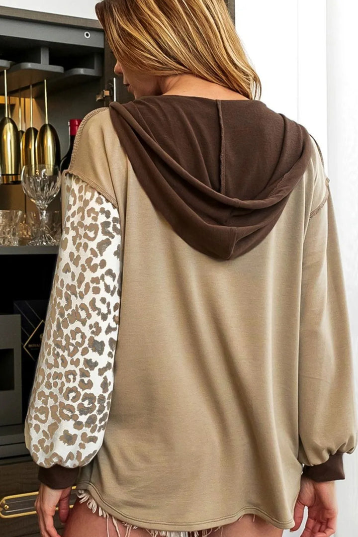 Leopard Drawstring Chest Pocket Hoodie | Hoodies Daverri Fashions