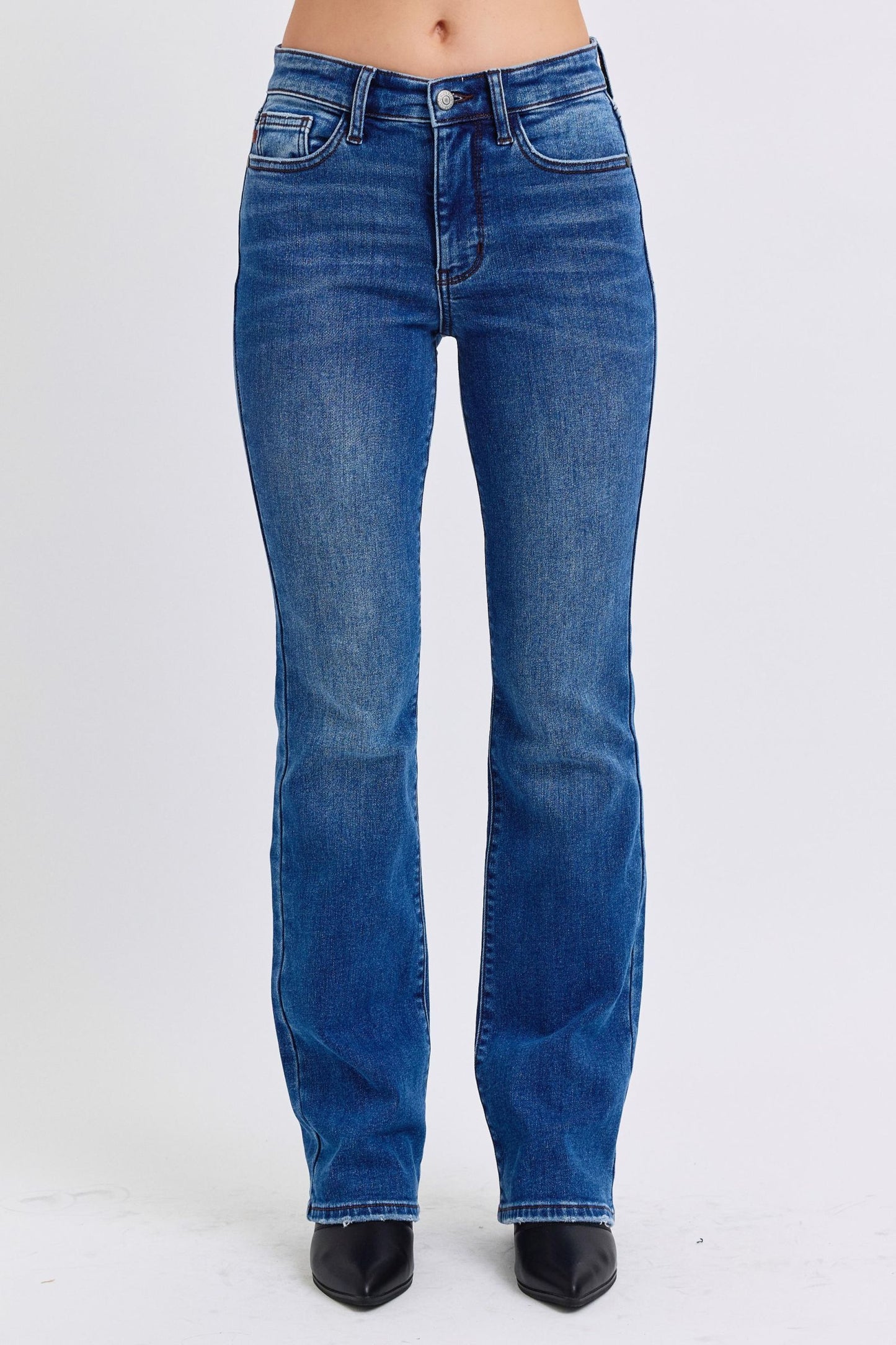 Judy Blue Mid-Rise Bootcut Jeans with Thermal Lining Dark Jeans