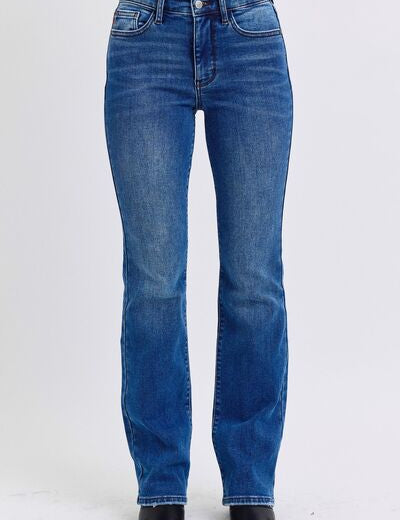 Judy Blue Full Size Run Mid-Rise Bootcut Jeans with Thermal Lining Dark Jeans